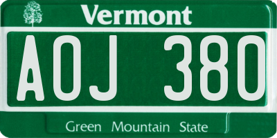 VT license plate AOJ380