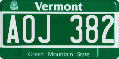 VT license plate AOJ382