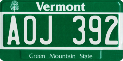 VT license plate AOJ392