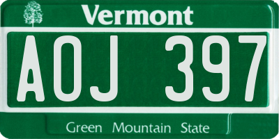 VT license plate AOJ397