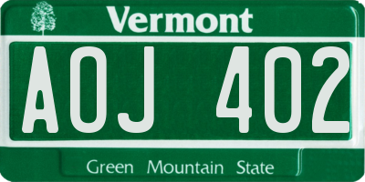 VT license plate AOJ402