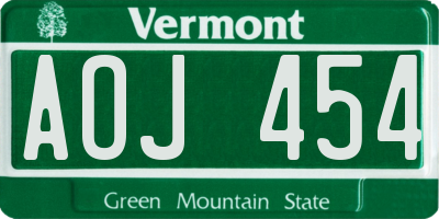 VT license plate AOJ454