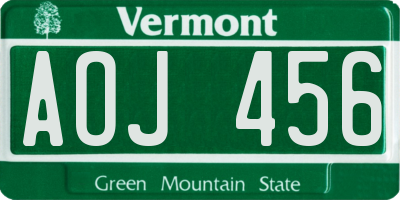 VT license plate AOJ456