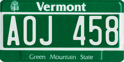 VT license plate AOJ458
