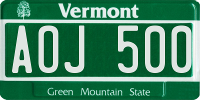 VT license plate AOJ500