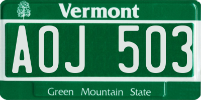 VT license plate AOJ503