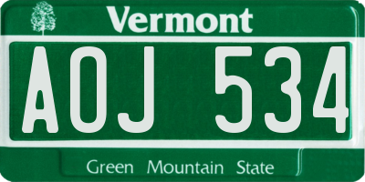 VT license plate AOJ534