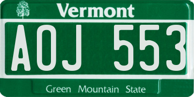VT license plate AOJ553