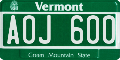 VT license plate AOJ600