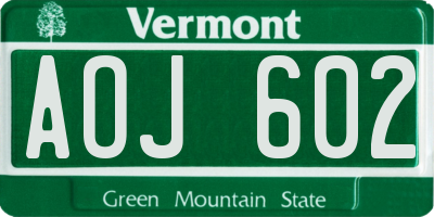 VT license plate AOJ602