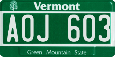 VT license plate AOJ603