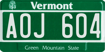 VT license plate AOJ604