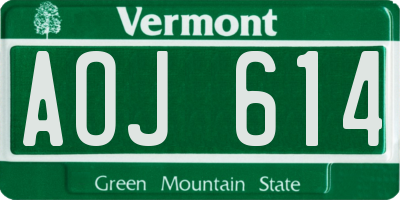 VT license plate AOJ614