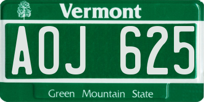 VT license plate AOJ625