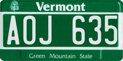 VT license plate AOJ635