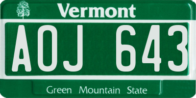 VT license plate AOJ643