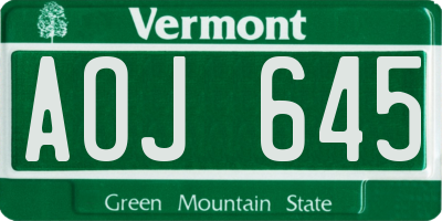 VT license plate AOJ645