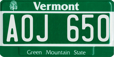 VT license plate AOJ650