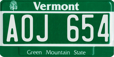 VT license plate AOJ654