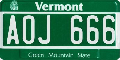 VT license plate AOJ666