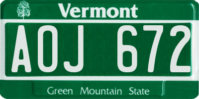 VT license plate AOJ672