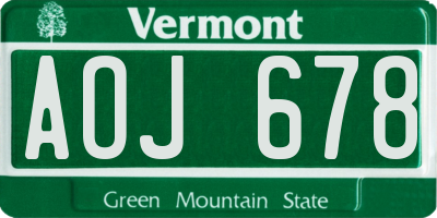VT license plate AOJ678