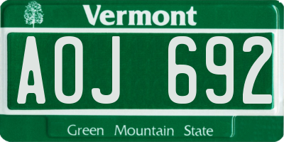 VT license plate AOJ692