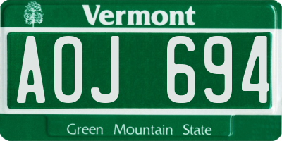 VT license plate AOJ694