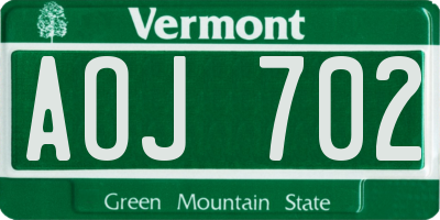 VT license plate AOJ702