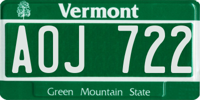 VT license plate AOJ722