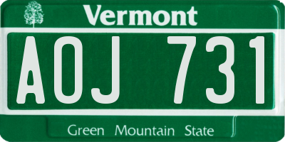 VT license plate AOJ731