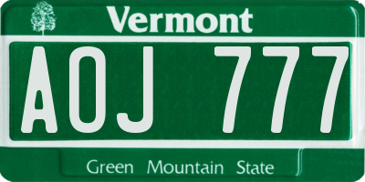 VT license plate AOJ777