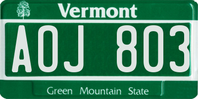 VT license plate AOJ803