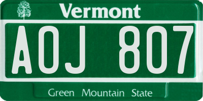 VT license plate AOJ807