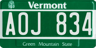 VT license plate AOJ834