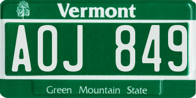 VT license plate AOJ849