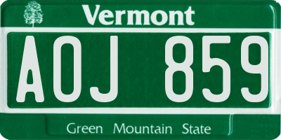 VT license plate AOJ859