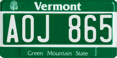 VT license plate AOJ865