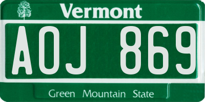 VT license plate AOJ869