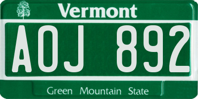 VT license plate AOJ892