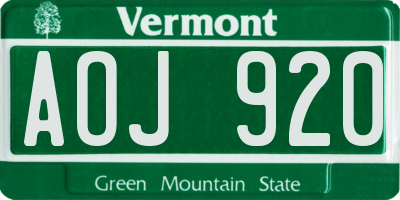 VT license plate AOJ920