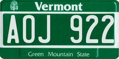 VT license plate AOJ922