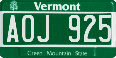 VT license plate AOJ925