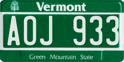 VT license plate AOJ933