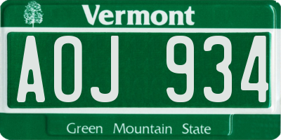 VT license plate AOJ934