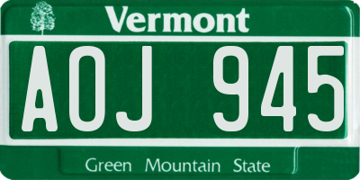 VT license plate AOJ945