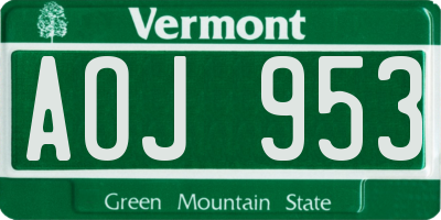 VT license plate AOJ953