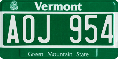 VT license plate AOJ954