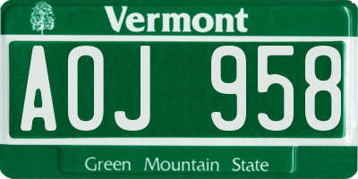 VT license plate AOJ958