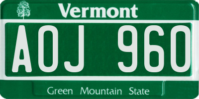 VT license plate AOJ960